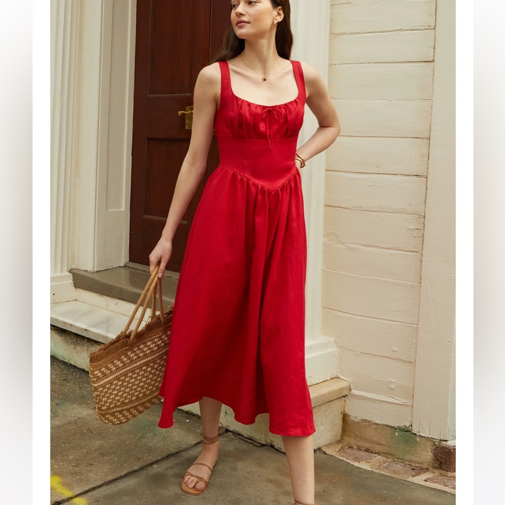 O. P. T. Chairs Linen Red Midi Dress
